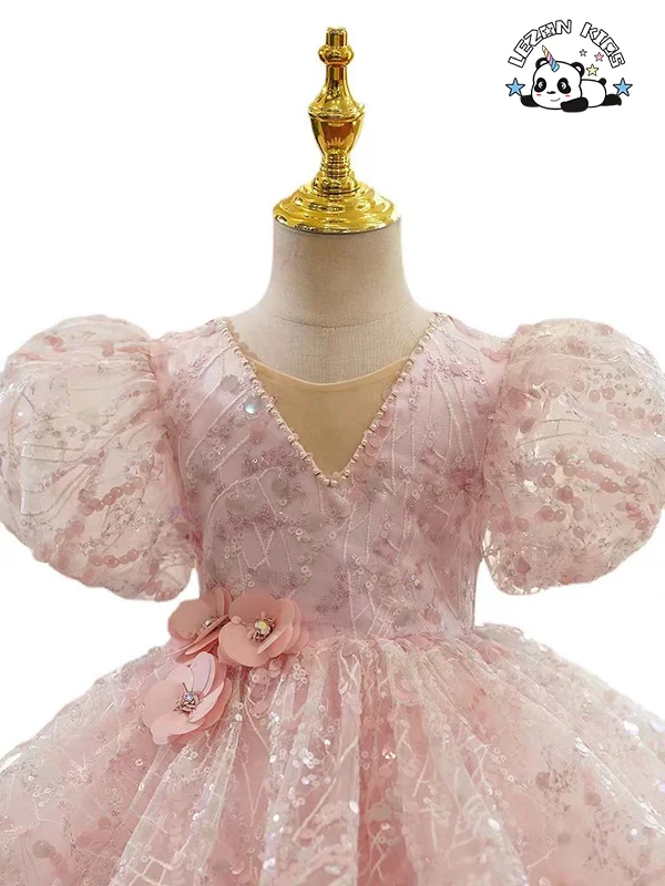 LEZONKIDS - Vestido de Princesa para Festa de Aniversário Personalizável, Vestido de Banquete de Casamento, Vestido de Tutu com Lantejoulas de Pérola para Festa